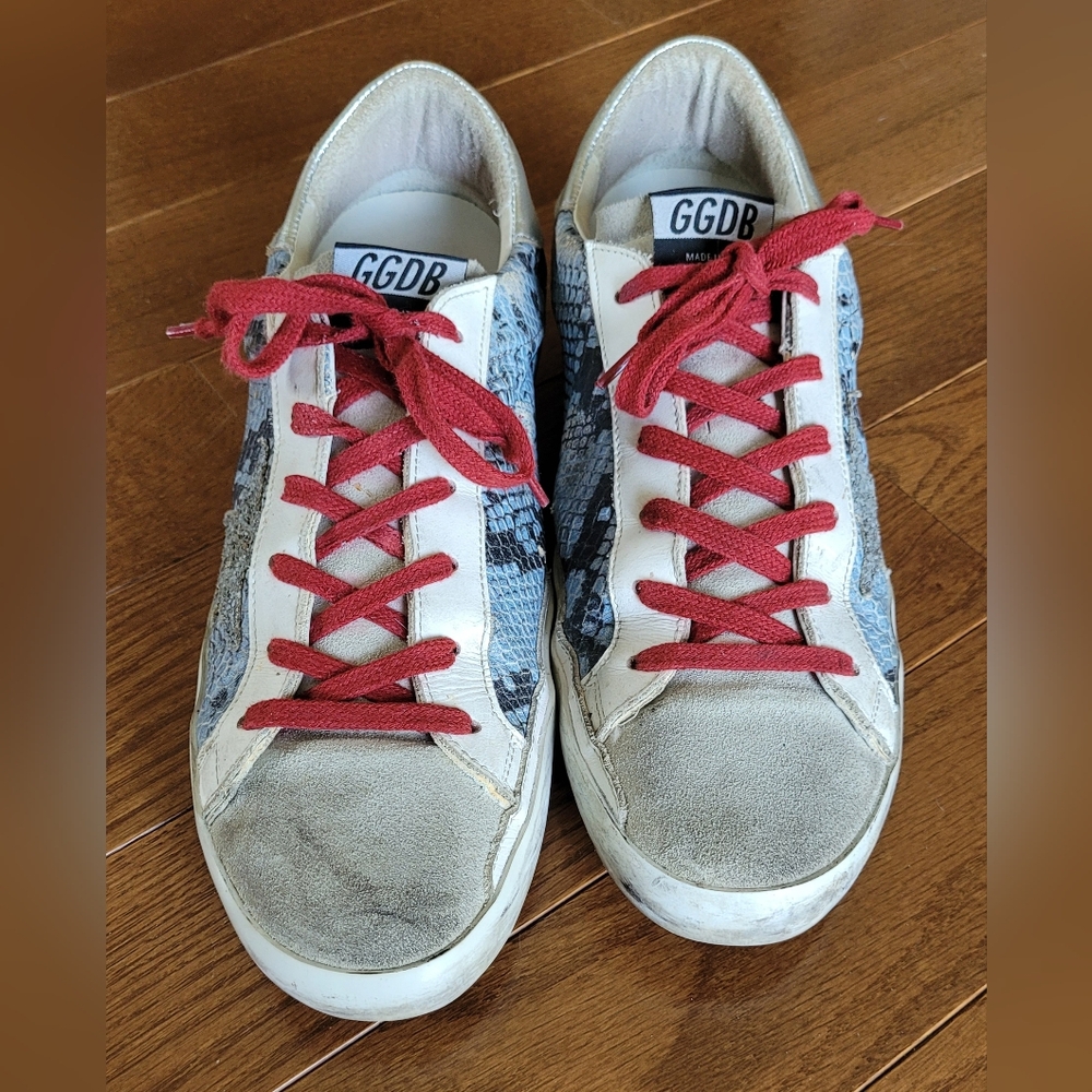 Golden Goose Superstar Light Blue and Gray Python-Effect Sneakers. - Picture 2 of 13